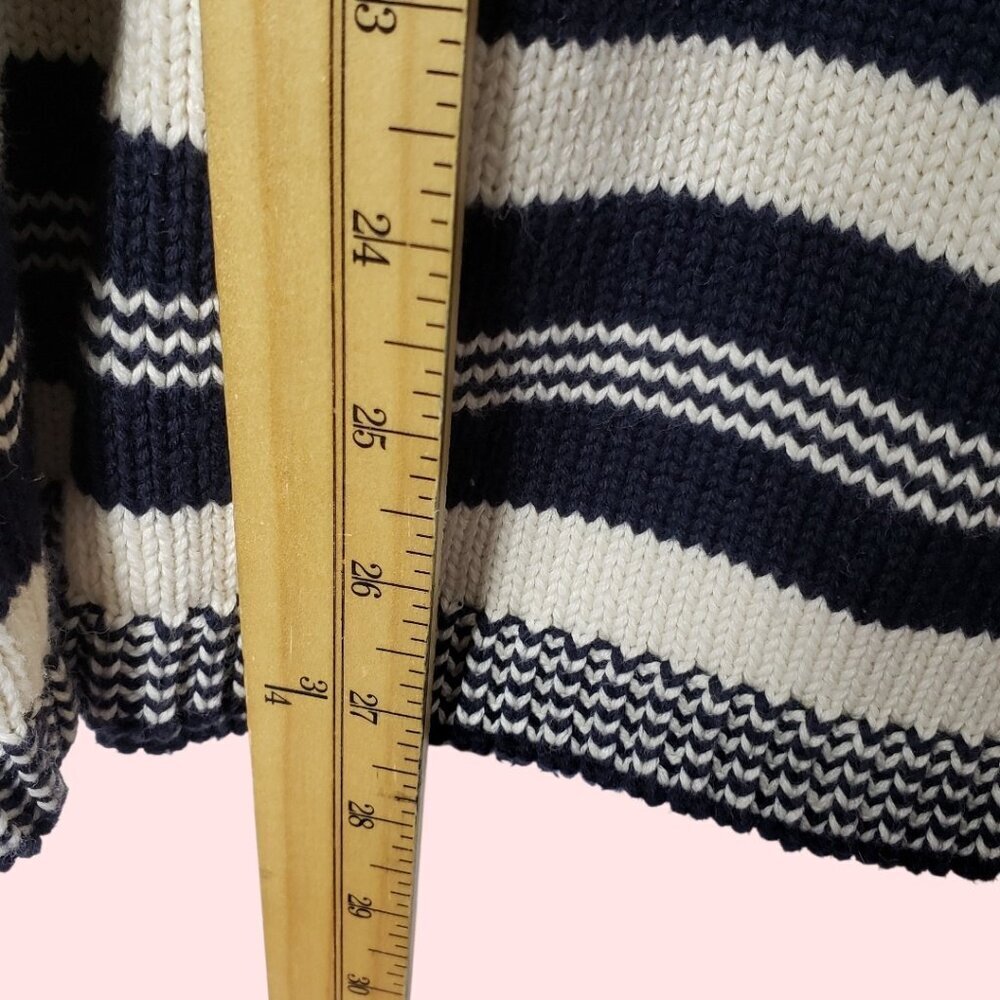 Laura Ashley Navy & White Striped Cotton Sweater Button Shoulder Womens Medium - Picture 12 of 12